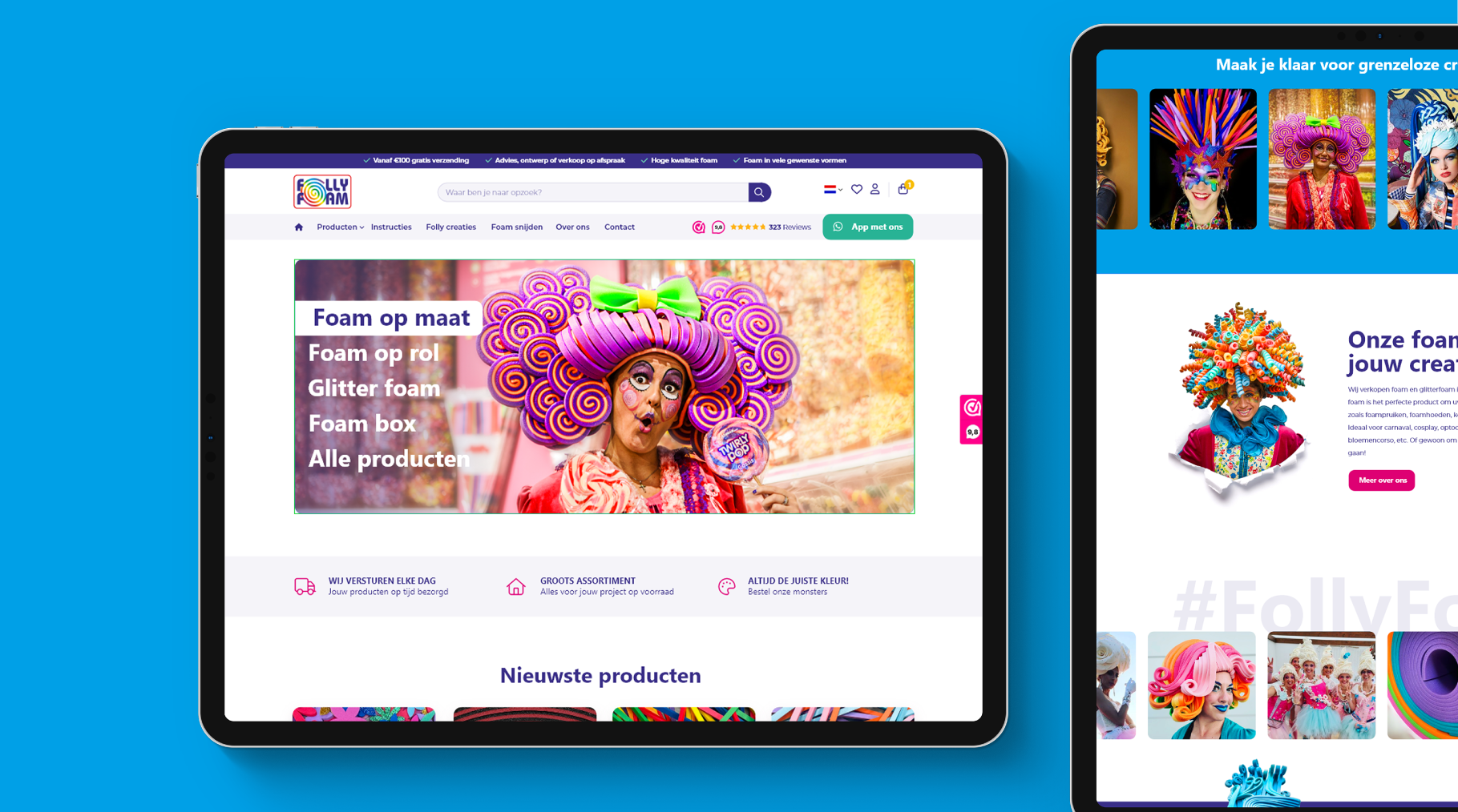 nieuwe kleurrijke webshop follyfoam